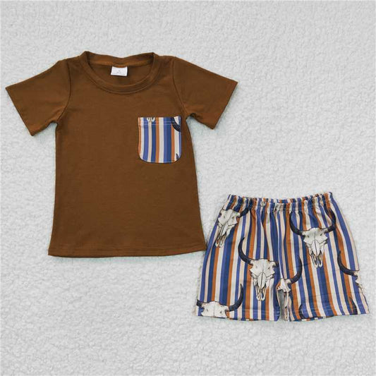 BSSO0149  Baby Boys Cow Skull Summer Shorts Sets