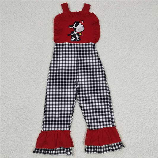 SR0165  Baby Girls Red Cow Ruffle Jumpsuits