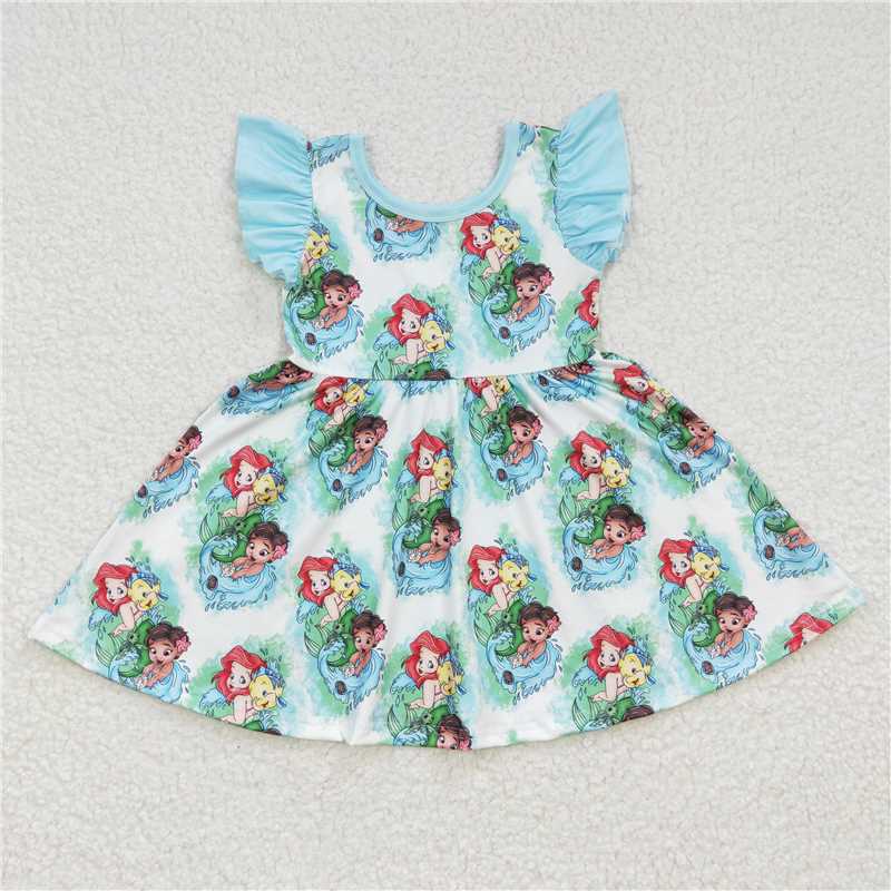 GSD0209 Girls Mermaid Clownfish Blue Flying Sleeve Dress