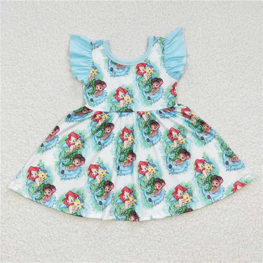 GSD0209 Girls Mermaid Clownfish Blue Flying Sleeve Dress