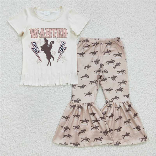 GSPO0487 Girls WANTED riding tassel short-sleeved trousers suit