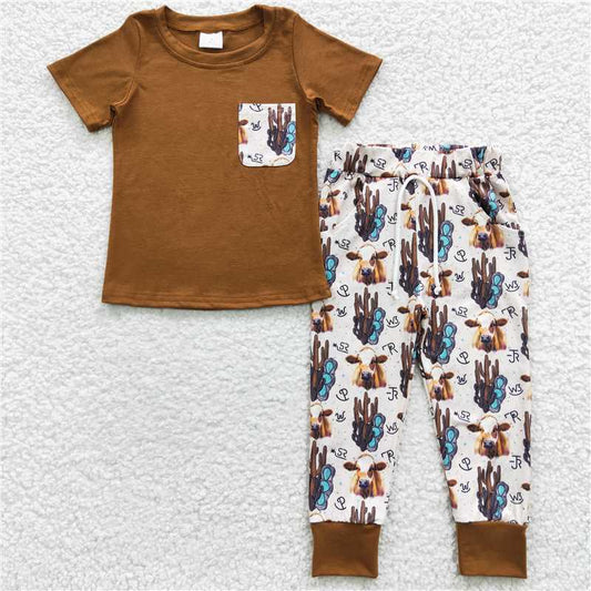 BSPO0107 Baby Boys Brown Tee Shirt Pants Sets