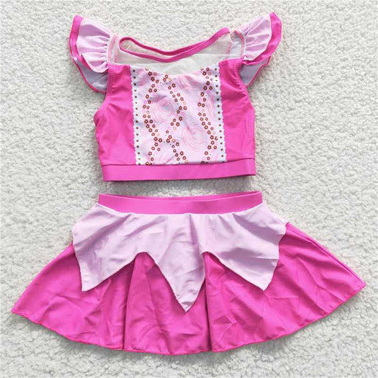 S0146 Baby Girls Princess Pink Two Pieces Swimsuits