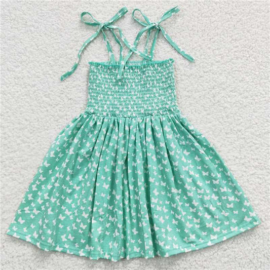 GSD0351 White Butterfly Green Elastic Dress
