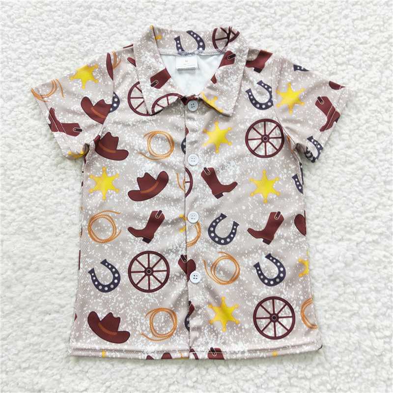 BT0236  Baby Boys Western Boots Brother Shirt Rompers