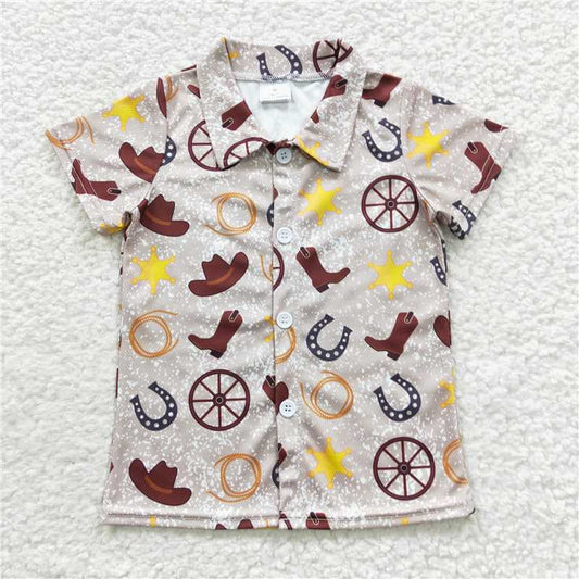 BT0236  Baby Boys Western Boots Brother Shirt Rompers