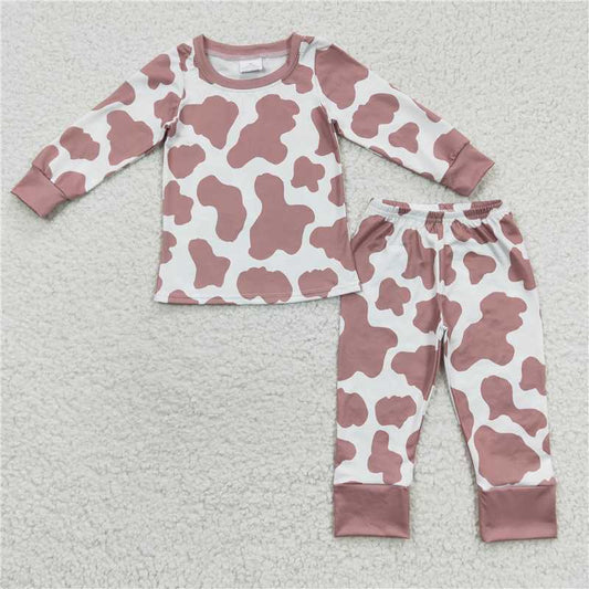 GLP0448Cow print long sleeves baby kids pajamas set