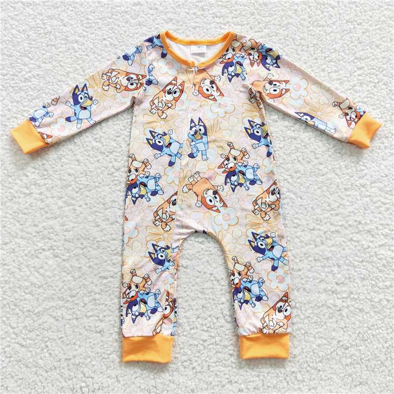 RTS LR0360 Cartoon bluey bluey flower orange zipper long-sleeved jumpsuit
