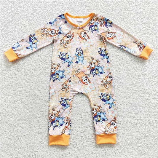 RTS LR0360 Cartoon bluey bluey flower orange zipper long-sleeved jumpsuit