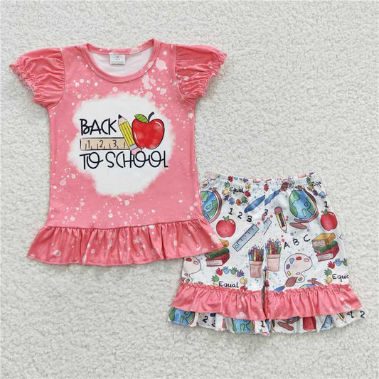 12.29 RTS NO MOQ （In stock）GSSO0355 Baby Girls Back To School Apple Clothes Sets