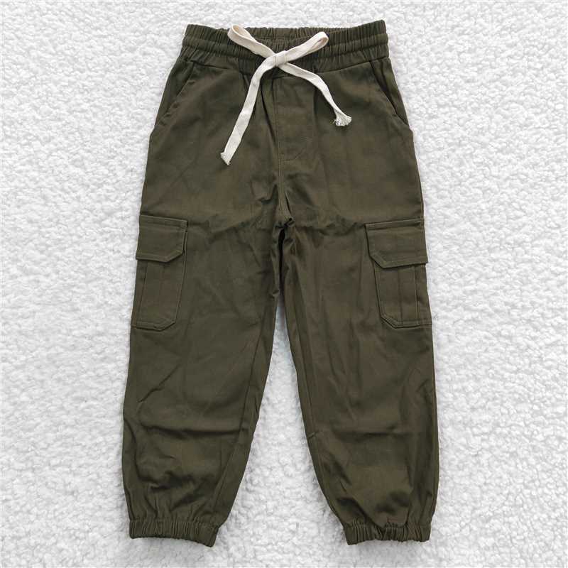 P0135  Baby Kids Dark Green Cargo Pockets Cool Pants