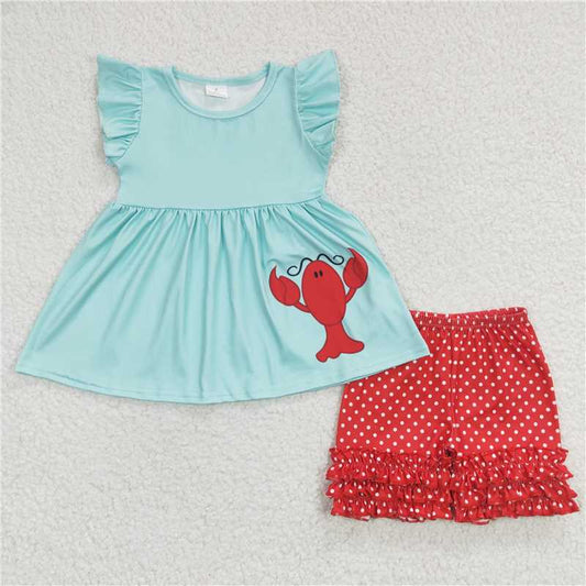 Baby Girls Crawfish Tunic Top Ruffle Shorts Clothes Sets
