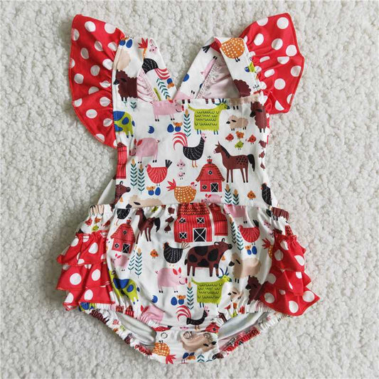 D7-11   Red farm rompers