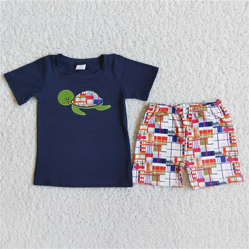 D5-12 Sales New RTS No Moq Promotion baby boys Turtle plaid outfits
