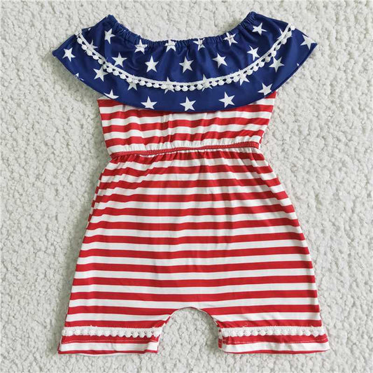 A4-5-2  Baby girls fourth of July stripe star jumpsuits