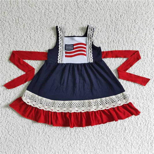 A9-3  4th of July flag embroidered belt dresses