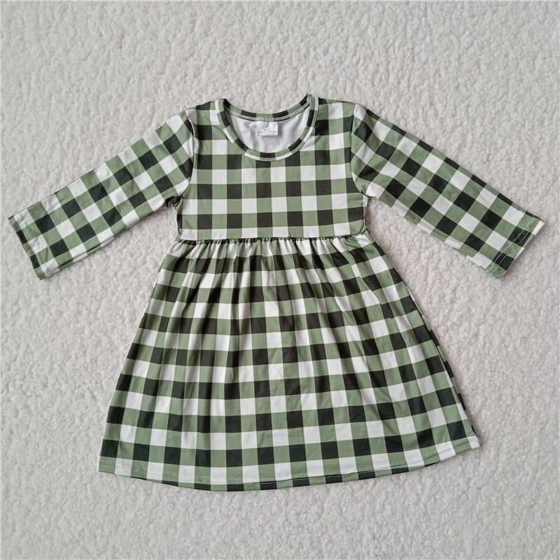9.24 RTS NO MOQ（In stock）G2-24‘】\\’ Baby Girls Winter Dress Black, green and white plaid long-sleeved dress