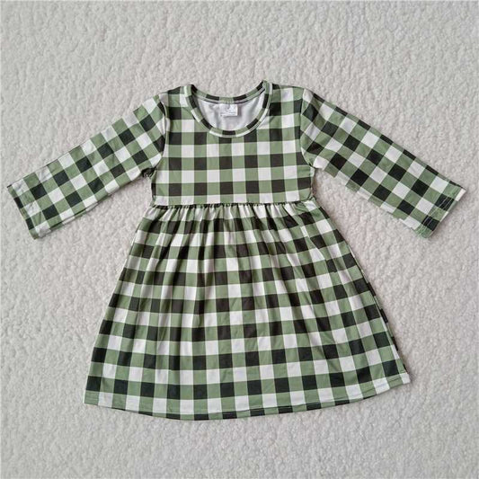 9.24 RTS NO MOQ（In stock）G2-24‘】\\’ Baby Girls Winter Dress Black, green and white plaid long-sleeved dress