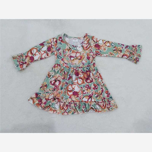 9.16 RTS NO MOQ （In stock）G4-6*/* Baby Girls Winter Dress Baby Girls Watercolor long-sleeved lace knee-length Dresses