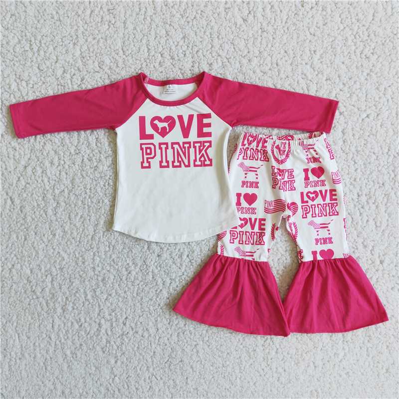 6 A32-13Love pink long sleeve girls outfits