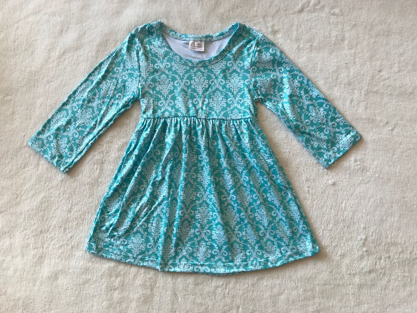 9.18 RTS NO MOQ（In stock）G3-8-3'] Baby Girls Winter Dress White floral blue long-sleeved dress