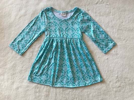 9.18 RTS NO MOQ（In stock）G3-8-3'] Baby Girls Winter Dress White floral blue long-sleeved dress