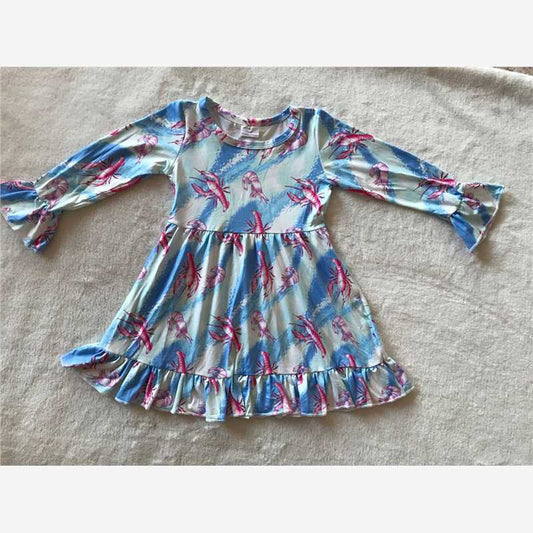 9.23 RTS NO MOQ（In stock）G3-4-5** Baby Girls Winter Dress Lobster light blue long-sleeved dress