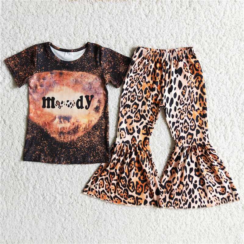C1-15 moody short-sleeved top and leopard print pants