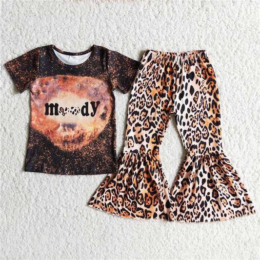 C1-15 moody short-sleeved top and leopard print pants