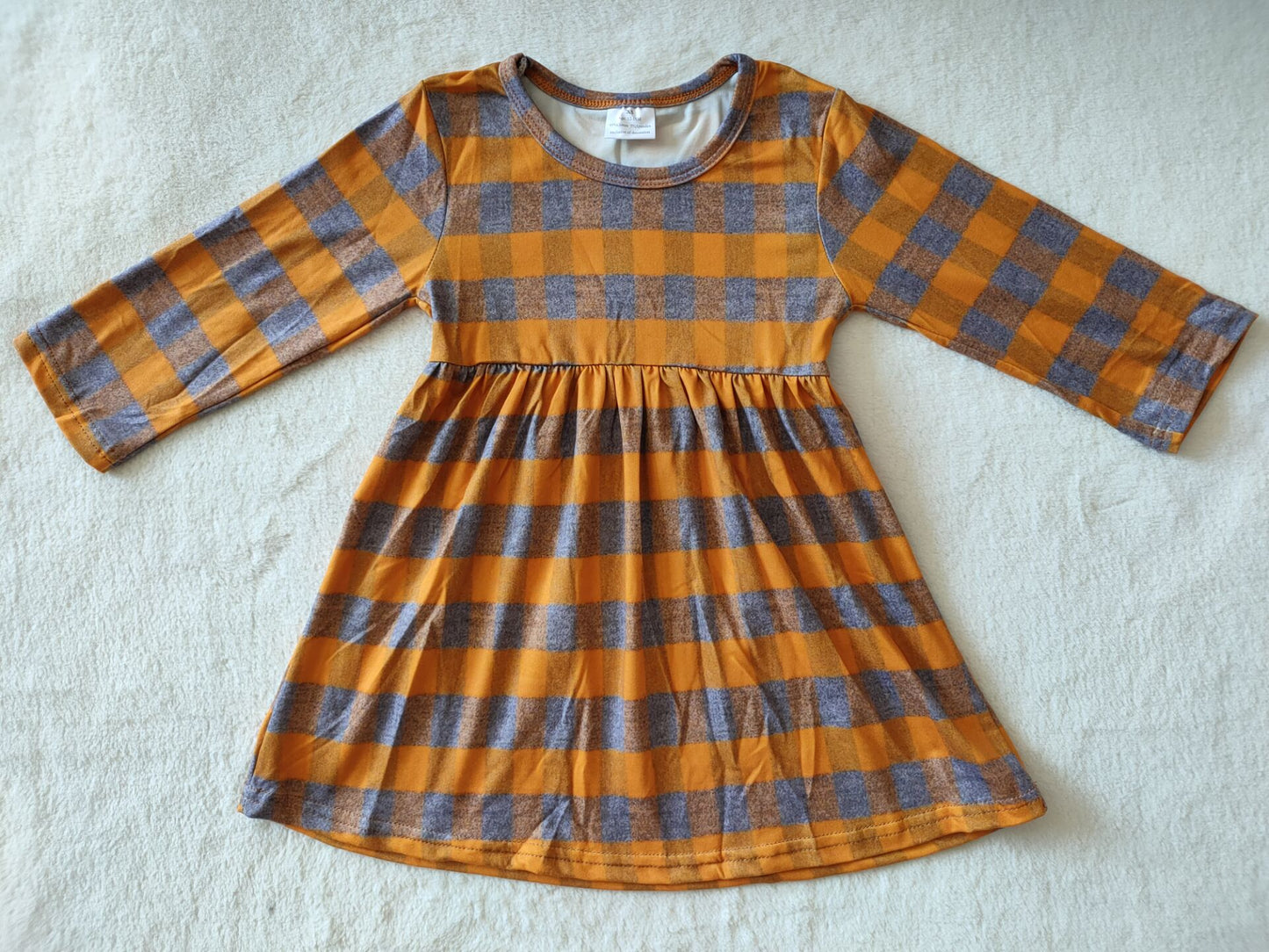 9.18 RTS NO MOQ（In stock）G3-8-1; Baby Girls Winter Dress Gray plaid long-sleeved dress