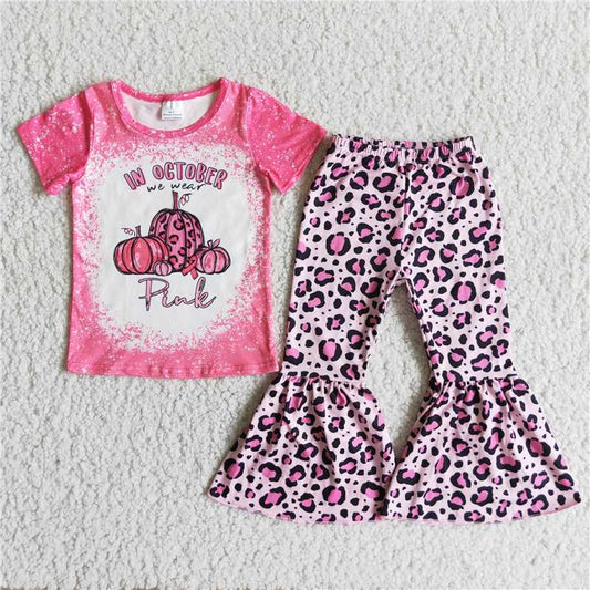 D2-29 Pink pumpkin short-sleeved top with floral pattern pants