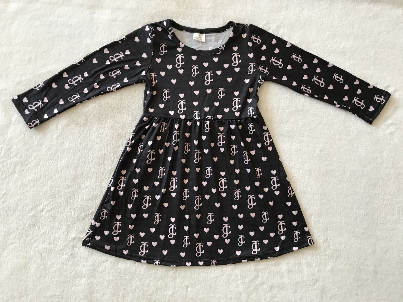 9.18 RTS NO MOQ（In stock）G3-4-3/*Baby Girls Winter Dress Pink Heart Black Long Sleeve Dress