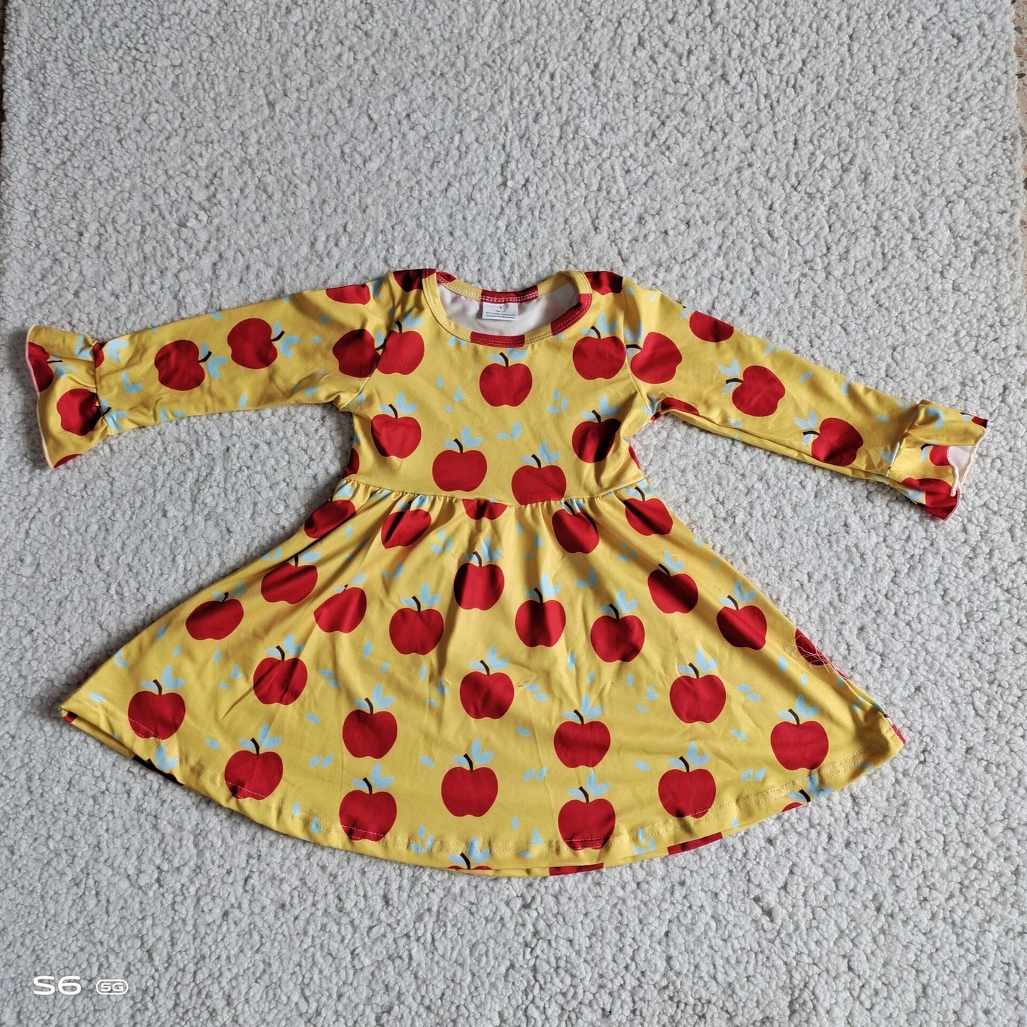 9.17 RTS NO MOQ（In stock）G3-8-3] Baby Girls Winter Dress Baby Girls red apple yellow knee-length Dresses