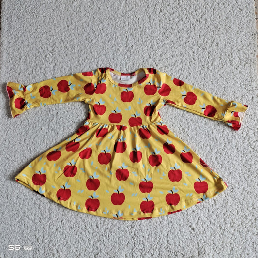 9.17 RTS NO MOQ（In stock）G3-8-3] Baby Girls Winter Dress Baby Girls red apple yellow knee-length Dresses