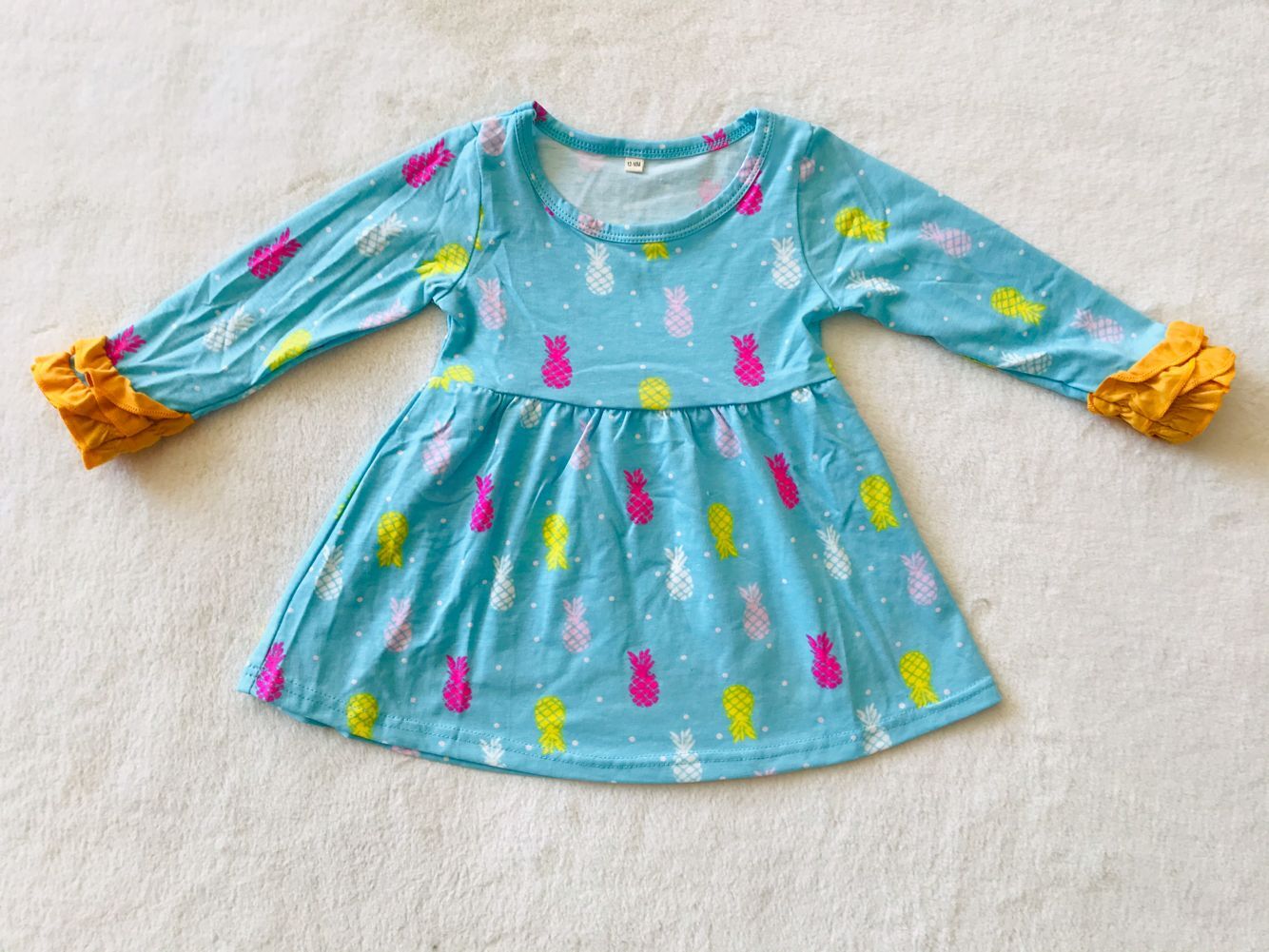 9.26 RTS NO MOQ（In stock）G3-8-3*/*\ Baby Girls Winter Dress Pineapple blue lace long-sleeved dress