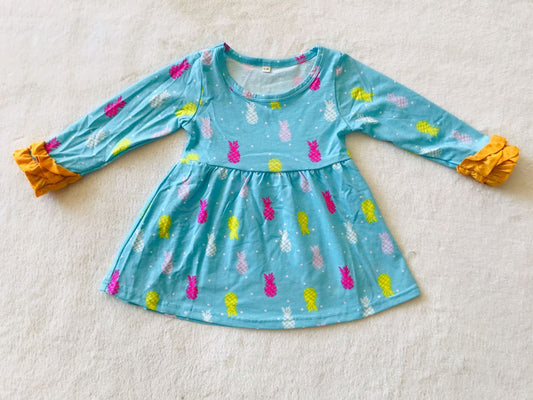 9.26 RTS NO MOQ（In stock）G3-8-3*/*\ Baby Girls Winter Dress Pineapple blue lace long-sleeved dress