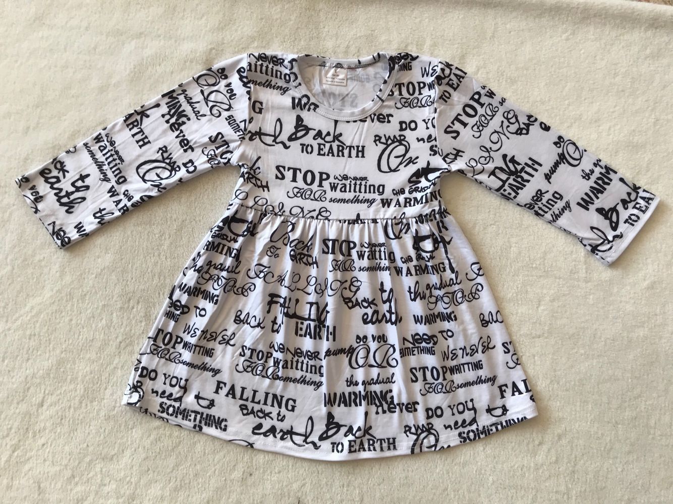9.19 RTS NO MOQ（In stock）G3-8-7】Baby Girls Winter Dress Black lettering long sleeve dress