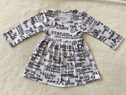 9.19 RTS NO MOQ（In stock）G3-8-7】Baby Girls Winter Dress Black lettering long sleeve dress