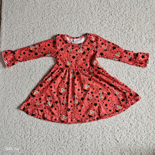 9.24 RTS NO MOQ（In stock）G3-8-8* Baby Girls Winter Dress Bird black star orange long sleeve dress