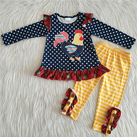 6 A28-16Chicken print shirt match leggings cute kids girls clothing