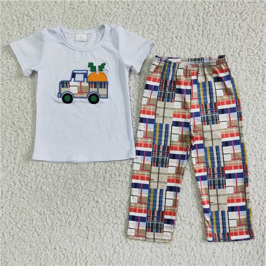 C1-22   Boys Pumpkin Tractor pants sets