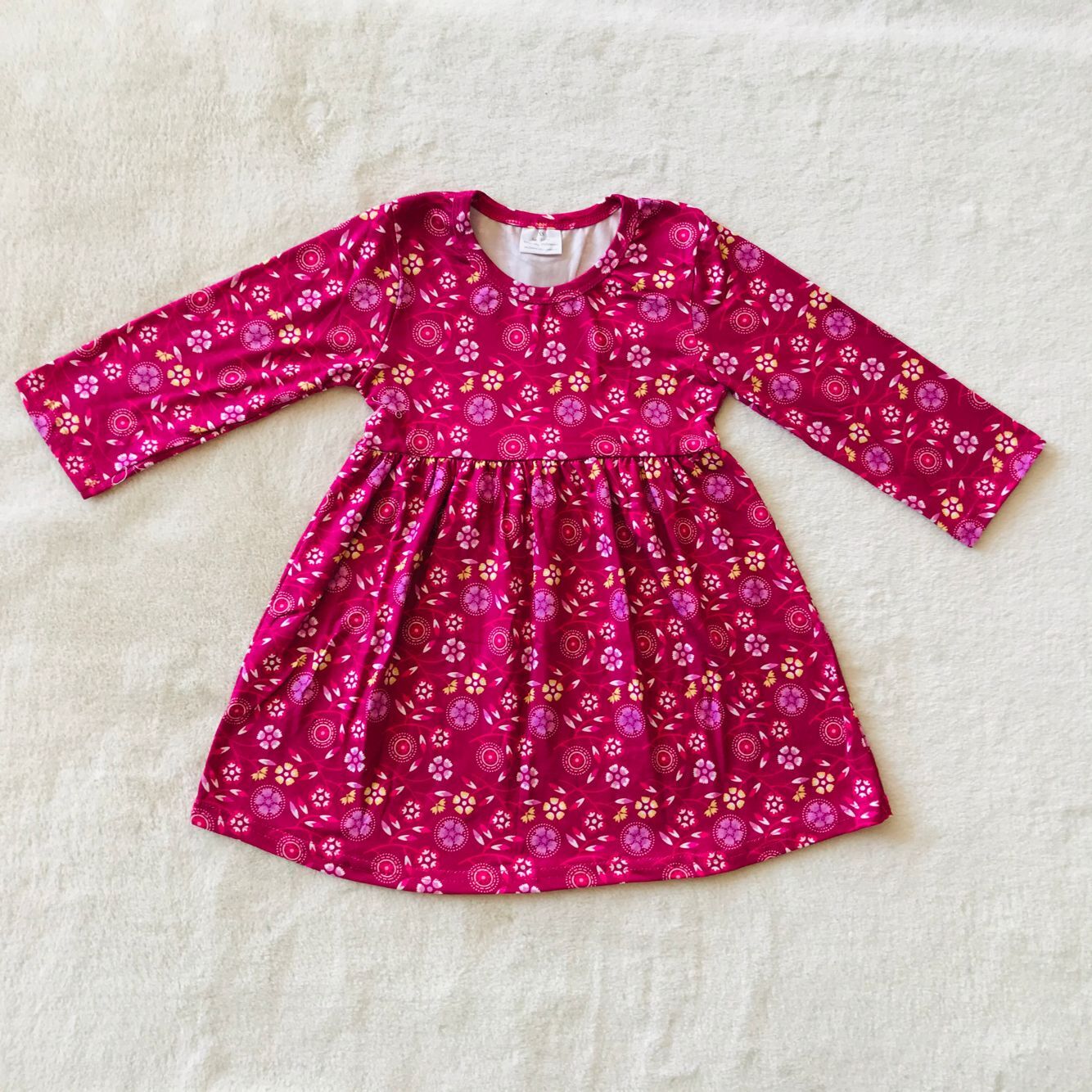 9.17 RTS NO MOQ（In stock）G3-16-6** Baby Girls Winter Dress Baby Girls Purple flowers dark red knee-length Dresses