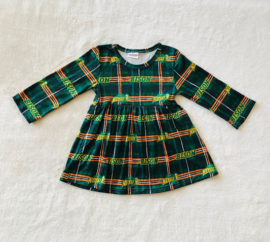 9.17 RTS NO MOQ（In stock）G3-4/*/ Baby Girls Winter Dress Baby Girls Green letter long sleeve dress