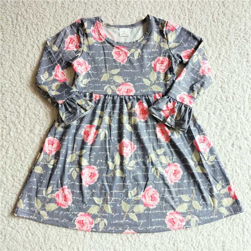 10.11 RTS NO MOQ（In stock）G3-20-6/; Baby Girls Winter Dress Pink rose letter long-sleeved dress