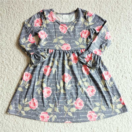 10.11 RTS NO MOQ（In stock）G3-20-6/; Baby Girls Winter Dress Pink rose letter long-sleeved dress