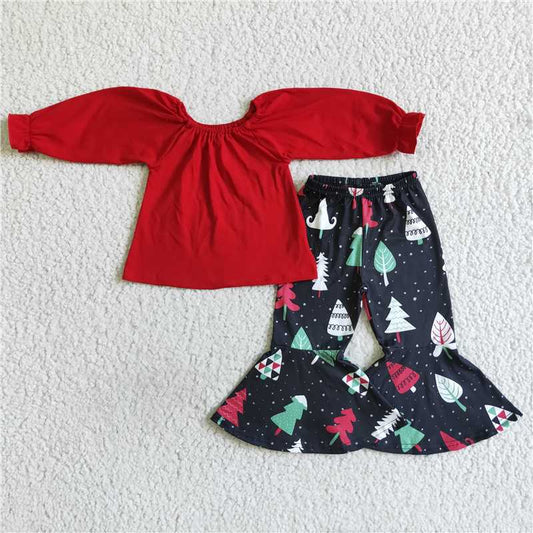 6 A24-5 Red long-sleeved top and Christmas pants set
