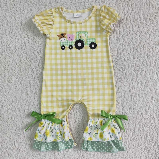 D13-11  Baby Girls farm animal bow ruffle rompers