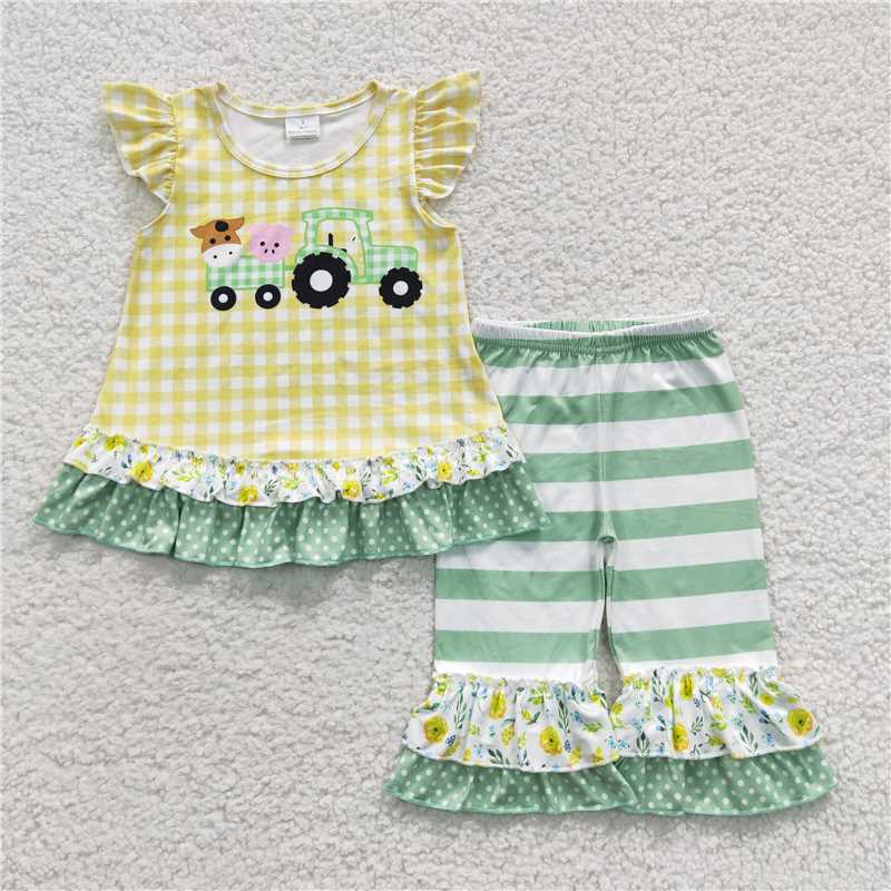 D9-12  Farm yellow tunic ruffle pants sets