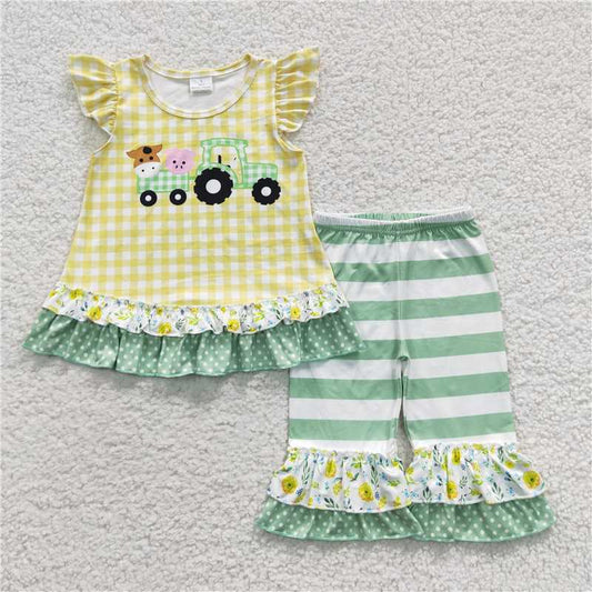 D9-12  Farm yellow tunic ruffle pants sets