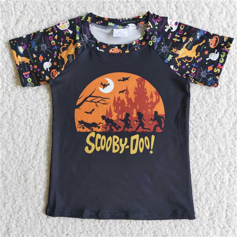 D5-5 Sales New RTS No Moq Promotion Black mystery screen print short sleeve Halloween raglan shirt